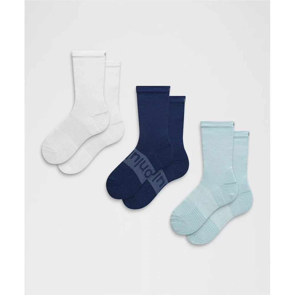 Lululemon-Unisex Power Stride Crew Socks 3 Pack-Foam Cloud/Clubhouse Blue/White